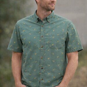 Prana Shirt Mens L Short Sleeve Button Down Embroidered Giraffe Green Pocket